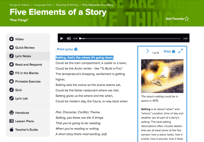 Flocabulary five elements of a story