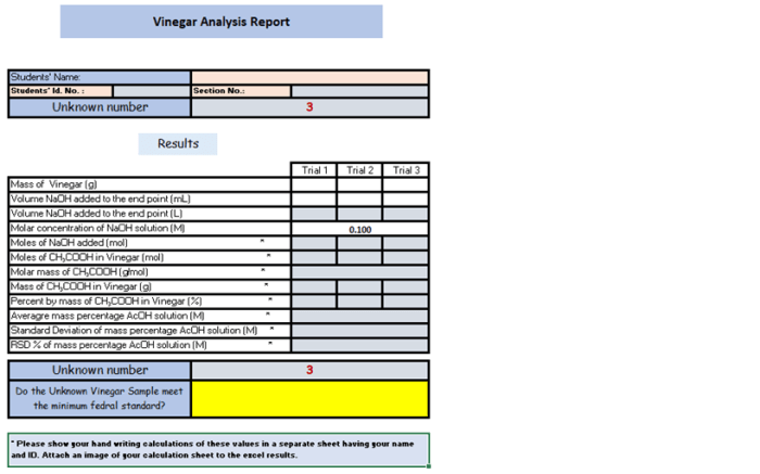 Experiment 10 vinegar analysis pre lab answers