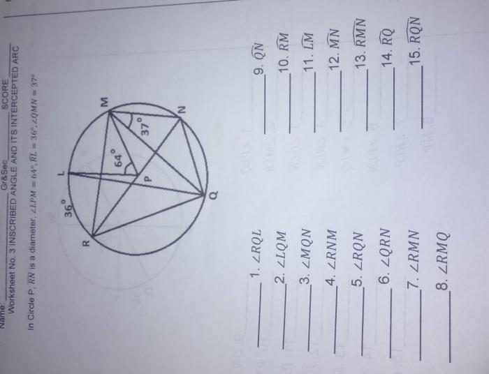 Inscribed angle and central angle worksheet