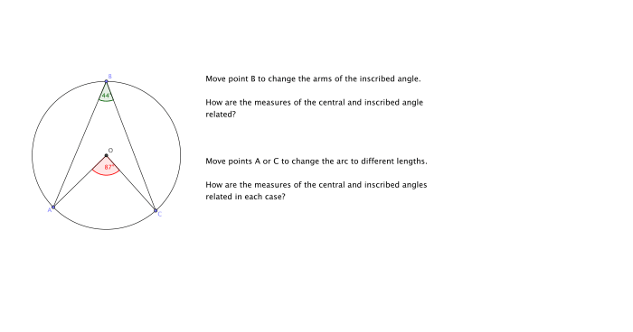 Inscribed angle and central angle worksheet